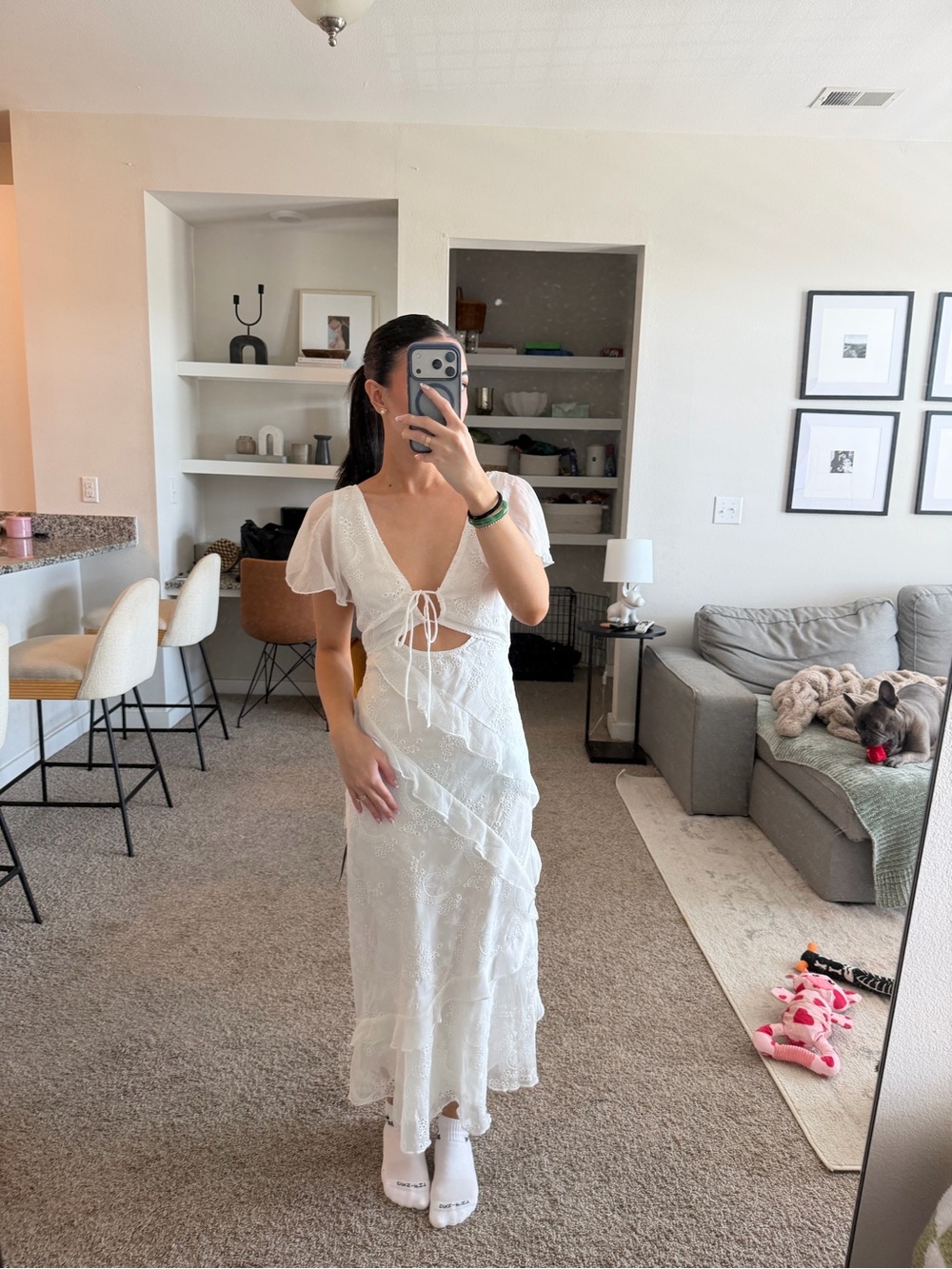 Lulu's White Lace Cutout Maxi Dress with Tie Front